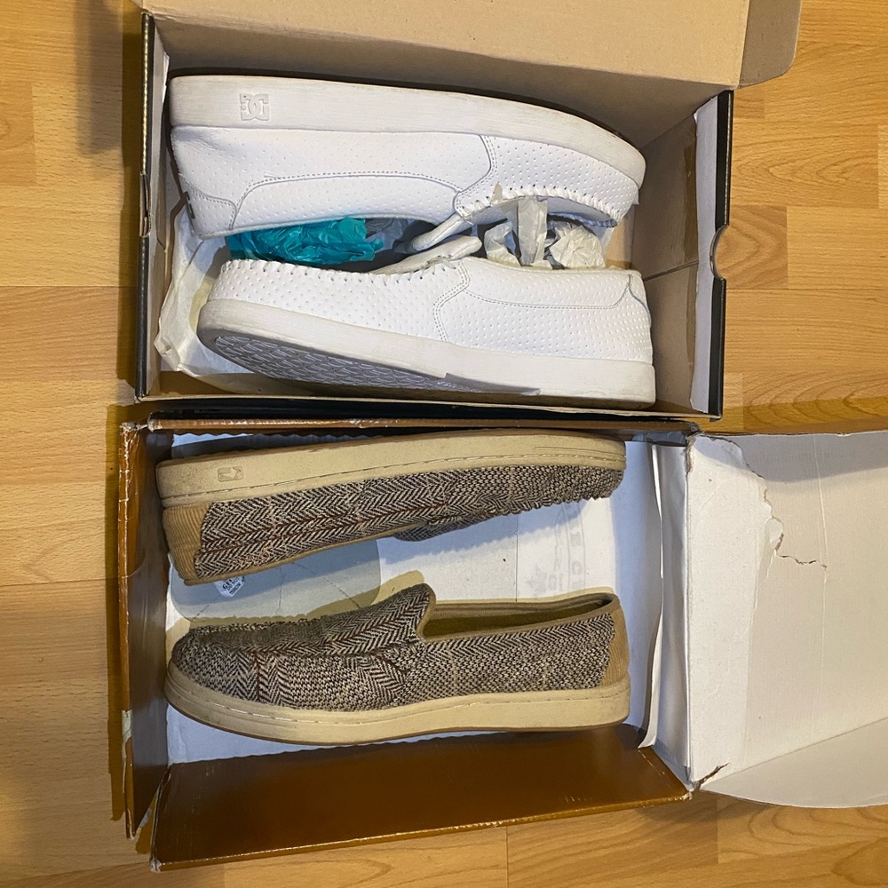 Both pair White DC & Brown   Slip-On Shoes for just $90